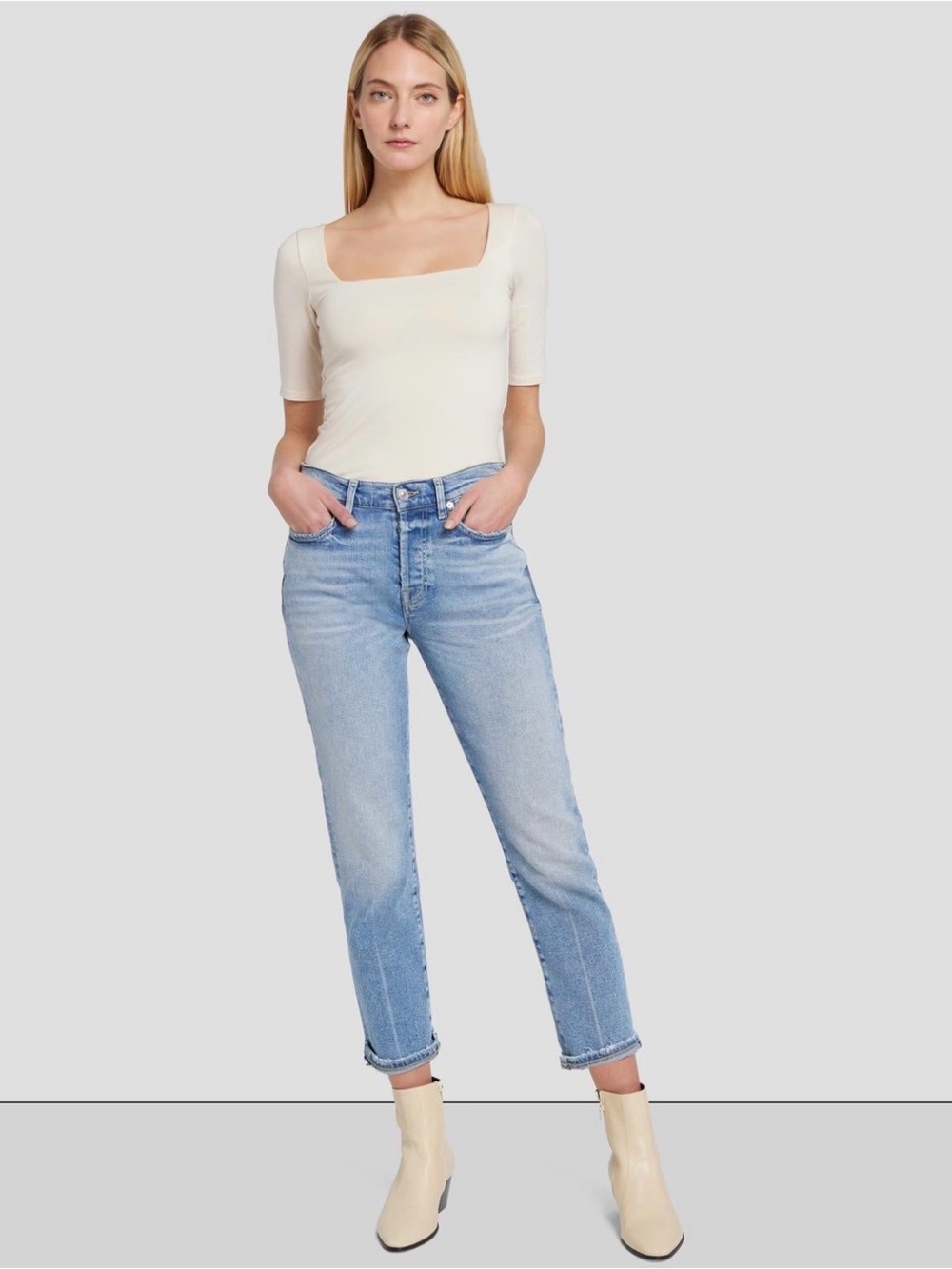 7 For All Mankind Josefina Luxe Vintage Boyfriend Jeans Light Wash 25